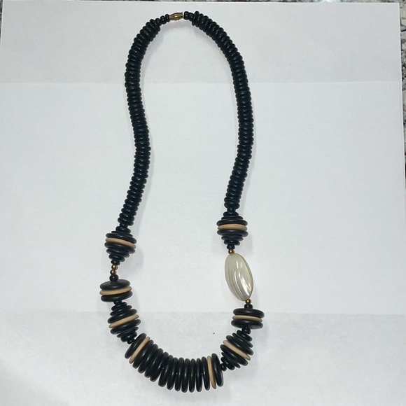 Jewelry - Vintage wooden and real Mother Of Pearl Necklace made somewhere in Pacific
